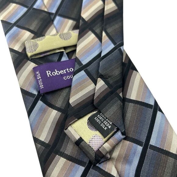 ROBERTO VILLINI Contour Men's 100% Silk Necktie Designer Geometric Striped Lot o - Picture 2 of 15